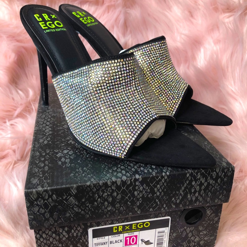 Cape Robbin Tiffany Black Rhinestone Mule Heel